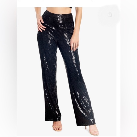 NWT Dress the Population Black Sequined Wide Leg Dina Pant | Inseam 32.5 - Picture 1 of 15